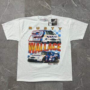 Vintage Rusty Wallace Graphic Tee Mens XL Dead Stock Nascar Ford Short Sleeve